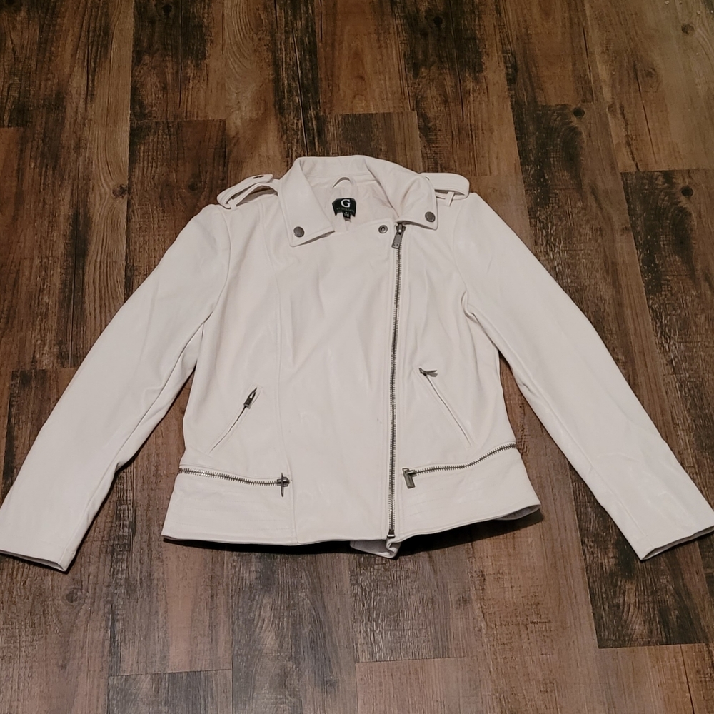 G by Giuliana White Vegan Leather Moto Jacket